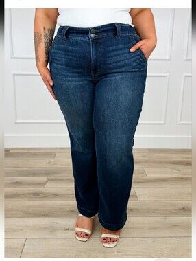 Judy Blue High Rise Wide Leg Denim Jeans Dark Wash | Size 11/30